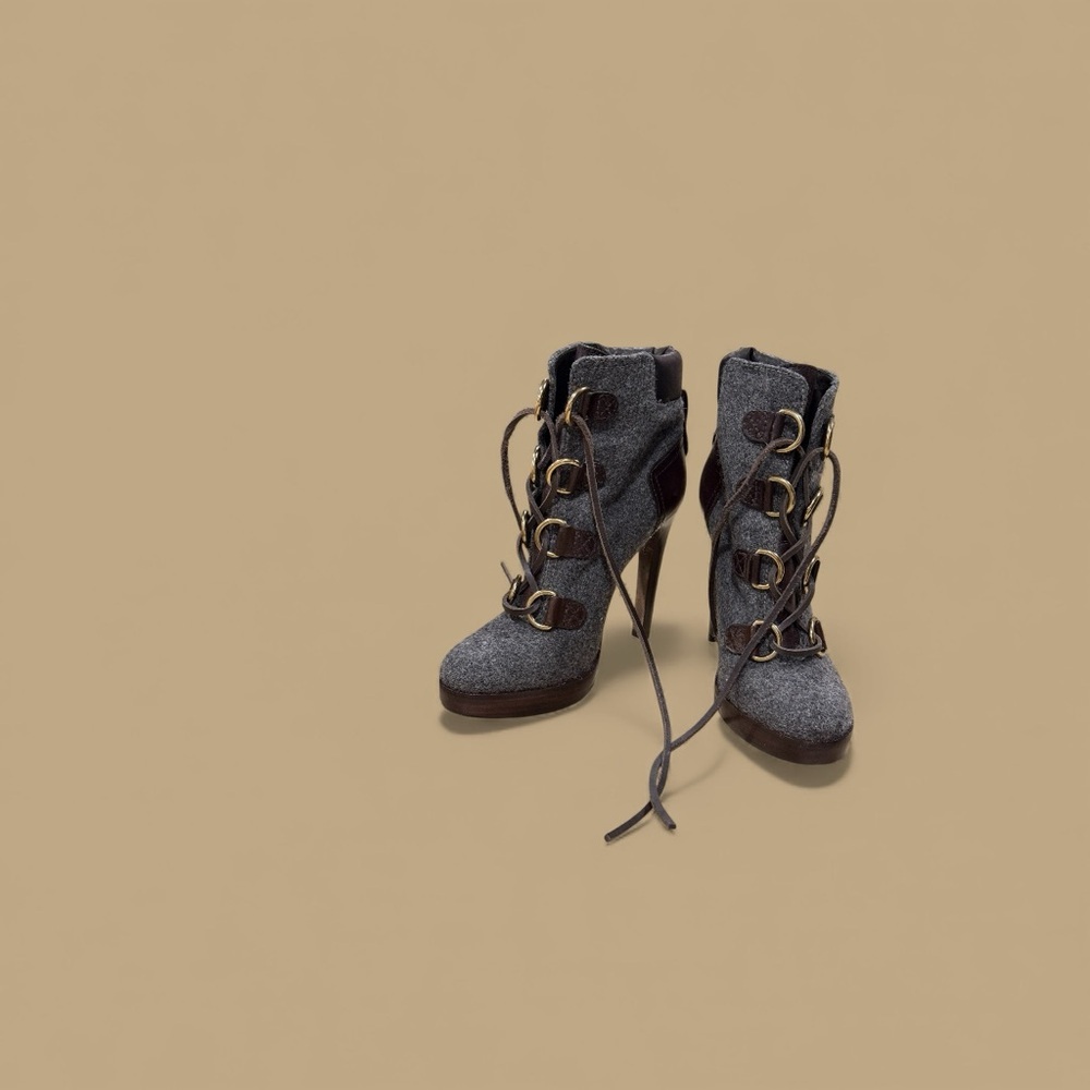 Tory Burch lace up gray and brown leather ankle boots